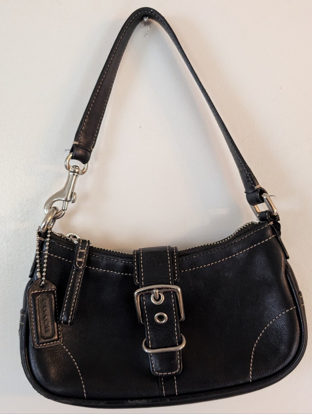Vintage Coach Black Leather Small Compact Soho Buckle Shoulder Bag Purse Y2k